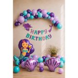 Baloncu Nene Deniz Kızı Doğum Günü Balon Seti Lila Mor Turkuaz Happy Birthday Banner Folyo Süsleme