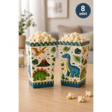 Baloncu Nene Dinozor Temalı Mısır Kutusu 8’li Set 8x11 cm Erkek Çocuk Doğum Günü Jurassic Popcorn Kutusu