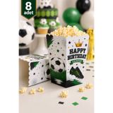 Baloncu Nene Futbol Temalı Mısır Kutusu 8x11 cm 8’li Set Erkek Çocuk Doğum Günü Parti Popcorn İkram Kutusu