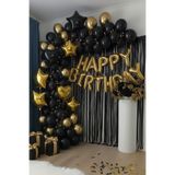 Baloncu Nene Gold Happy Birthday Folyo Balon Seti Siyah Gold Doğum Günü Parti Süsleri