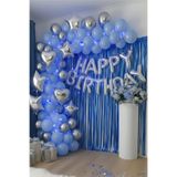 Baloncu Nene Gümüş Happy Birthday Folyo Balon Seti Açık Mavi Gümüş Doğum Günü Parti Süsleri