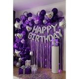 Baloncu Nene Gümüş Happy Birthday Folyo Balon Seti Mor Lila Gümüş Doğum Günü Parti Süsleri - Mor - Gümüş - Lila