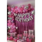 Baloncu Nene Gümüş Happy Birthday Folyo Balon Seti Pembe Gümüş Doğum Günü Parti Süsleri
