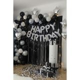 Baloncu Nene Gümüş Happy Birthday Folyo Balon Seti Siyah Beyaz Gümüş Doğum Günü Parti Seti Süsleri