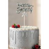 Baloncu Nene Gümüş Happy Birthday Yazılı Pasta Üstü Süsleme Pasta Süsü Pasta Süsleme Doğum Günü Süs