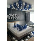 Baloncu Nene Happy Birthday Folyo Set Mavi Gümüş Balon Parti Doğum Günü Süsleme Seti