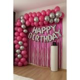 Baloncu Nene Happy Birthday Folyo Set Pembe Gümüş Balon Parti Doğum Günü Süsleme Seti