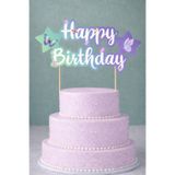 Baloncu Nene Happy Birthday Pasta Süsü Kelebekli Pastel Renk Karton Pasta Üstü