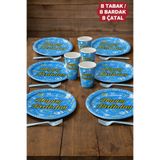 Baloncu Nene Happy Birthday Yazılı Mavi Karton Tabak Bardak Set Doğum Günü Özel Gün Kutlama Süs