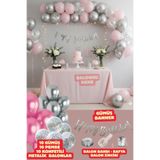 Baloncu Nene Happy Bırthday Yazısı ve Gümüş Konfetili 30 Adet Pembe Gümüş Balon Parti Konsepti Doğum Günü Süsleme