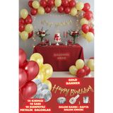 Baloncu Nene Happy Bırthday Yazısı ve Gümüş Konfetili 30 Adet Sarı Kırmızı Balon Parti Konsepti Doğum Günü Süs