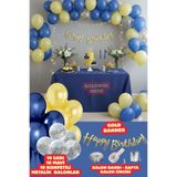 Baloncu Nene Happy Bırthday Yazısı ve Gümüş Konfetili 30 Adet Sarı Mavi Balon Parti Konsepti Doğum Günü Süsleme