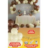 Baloncu Nene Kahverengi ve Kum Rengi Happy Bırthday Yazısı 35 Adet Siyah Gold Balon Parti Konsepti Doğum