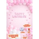 Baloncu Nene Kelebekli Happy Birthday Doğum Günü Süsleme Seti Pastel Pembe Beyaz Balonlu Banner Parti Seti