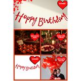 Baloncu Nene Kırmızı Happy Birthday Banner Kalpli Balon Mum Gül Ve Kalpli Mum Sevgililer Günü Özel Gün Yıl Dönümü