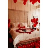 Baloncu Nene Love Yazılı Romantik Set Kırmızı Kalp Balon Gül Yaprağı Mum Sevgililer Günü Süsleme Seti