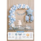 Baloncu Nene Mavi Beyaz Doğum Günü Süsleme Seti Erkek Çocuk Parti Dekorasyonu Fiyonk Yıldız Happy Birthday Balon Konsepti