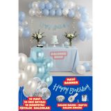 Baloncu Nene Mavi Happy Bırthday Yazısı Gümüş Konfetili 30 Adet İnci Beyaz Mavi Balon Parti Doğum Günü Konsepti