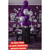 Baloncu Nene Mor ve Gümüş Konfetili 20 Adet Balon Mor Balon Parti Doğum Günü Süsleme Seti