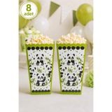 Baloncu Nene Panda Temalı Mısır Kutusu 8x11 cm 8’li Set Çocuk Doğum Günü Parti Popcorn İkram Kutusu