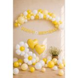 Baloncu Nene Papatya Temalı Doğum Günü Balon Seti Sarı Beyaz Happy Birthday Banner Folyo Balon