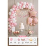 Baloncu Nene Pembe Beyaz Doğum Günü Süsleme Seti Kız Çocuk Parti Dekorasyonu Fiyonk Yıldız Happy Birthday Balon Konsepti