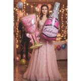Baloncu Nene Pembe Happy Birthday Folyo Kadeh ve Folyo Şampanya Doğum Günü Kutlama Süs