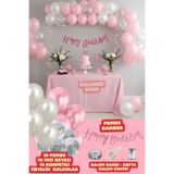 Baloncu Nene Pembe Happy Bırthday Yazısı Gümüş Konfetili 30 Adet İnci Beyazı Balon Parti Doğum Günü Konsepti Süs