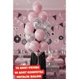 Baloncu Nene Pembe ve Gümüş Konfetili 20 Adet Balon Pembe Balon Parti Doğum Günü Süsleme Seti