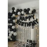 Baloncu Nene Siyah Beyaz Balon Seti Siyah Folyo Happy Birthday Yazı Gümüş Duvar Perdesi Doğum Günü Süsleme Seti
