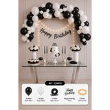 Baloncu Nene Siyah Beyaz Doğum Günü Süsleme Seti 30 Balonlu Happy Birthday Yazılı Pilli Peri Ledli