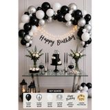 Baloncu Nene Siyah Gümüş Beyaz Doğum Günü Süsleme Seti 30’lu Balon Happy Birthday Yazısı ve 3 Metre Pilli LED - Siyah - Beyaz - Gümüş