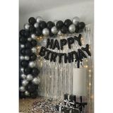 Baloncu Nene Siyah Gümüş Metalik Balon Seti Siyah Folyo Happy Birthday Yazı Gümüş Duvar Perdesi Doğum Günü Seti