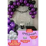 Baloncu Nene Siyah Happy Birthday Banner Balon Seti Arka Fon Mor Siyah Konfetili Balon Doğum Günü Parti