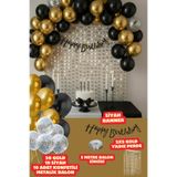 Baloncu Nene Siyah Happy Birthday Banner Balon Seti Arka Fon Siyah Gold Konfetili Balon Doğum Günü Parti