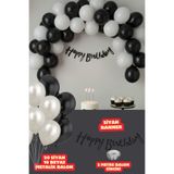 Baloncu Nene Siyah Happy Birthday Banner Balon Seti Siyah Beyaz Balon Doğum Günü Parti Süsleri