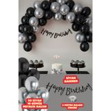Baloncu Nene Siyah Happy Birthday Banner Balon Seti Siyah Gümüş Balon Doğum Günü Parti Süsleri