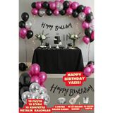 Baloncu Nene Siyah Happy Bırthday Yazısı 10 Siyah 10 Fuşya 10 Konfeti Balon Parti Doğum Günü Konsepti Parti Seti