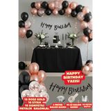 Baloncu Nene Siyah Happy Bırthday Yazısı 10 Siyah 10 Rose Gold 10 Konfeti Balon Doğum Günü Konsepti Parti Seti