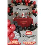 Baloncu Nene Siyah Happy Bırthday Yazısı Gümüş Konfetili 30 Adet Siyah Kırmızı Balon Parti Doğum Günü Konsepti