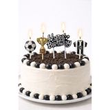 Baloncu Nene Taraftar Mum Seti Siyah Beyaz Happy Birthday Yazılı Pasta Üstü Futbol Temalı Doğum Günü Süsü