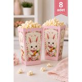 Baloncu Nene Tavşan Temalı Pembe Mısır Kutusu 8’li Set 8x11 cm Kız Çocuk Doğum Günü Popcorn Kutusu
