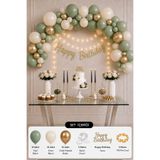 Baloncu Nene Yeşil Krem Gold Doğum Günü Süsleme Seti 30 Balonlu Happy Birthday Yazılı Pilli Ledli