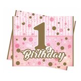 Balonevi BMP1410THB5442 Pırıltılı First Birthday Kız Masa Örtüsü