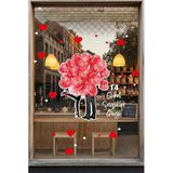Balonlar İçinde Sevgililer Kalpler Sevgililer Günü Cam Vitrin Sticker, Kendinden Yapışkanlı Dekoratif Duvar ve Cam Çıkartması