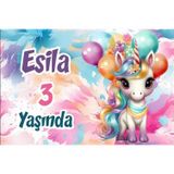 Balonlar ve Unicorn Temalı Doğum Günü Afişi 100X150 cm