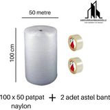Balonlu Poşet Naylon Patpat Havalı Naylon Patpat Ambalaj - 100 cm x 50 Metre +2 Adet Koli Bandı