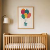 Balonlu Sevimli Koala Çocuk Odası Duvar Posteri Çerçeveli Tablo Duvar Dekorasyonu - 21 x 30 - Ahşap Çerçeveli
