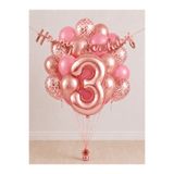 Balonsan -3- Yaş Rose Gold Happy Bırthday Banner Temalı Balon Demeti 15 Adet