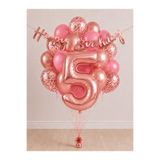 Balonsan -5- Yaş Rose Gold Happy Bırthday Banner Temalı Balon Demeti 15 Adet